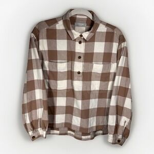 Everlane Plaid Flannel Cropped Pullover Shirt M Organic Cotton Boxy Cabincore